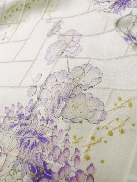 Photo21: CO0305E FURISODE long-sleeved (Grade B) and FUKURO OBI sash (Grade A) (21)