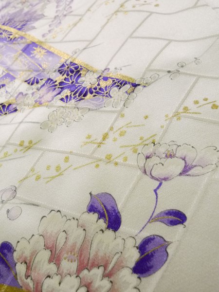 Photo22: CO0305E FURISODE long-sleeved (Grade B) and FUKURO OBI sash (Grade A) (22)