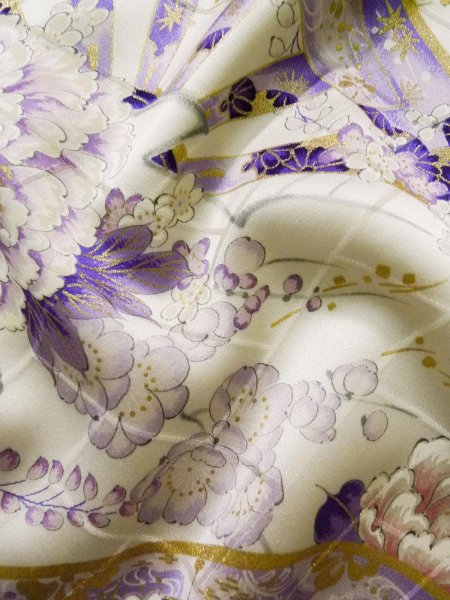 Photo23: CO0305E FURISODE long-sleeved (Grade B) and FUKURO OBI sash (Grade A) (23)
