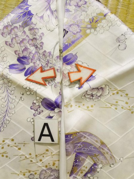 Photo26: CO0305E FURISODE long-sleeved (Grade B) and FUKURO OBI sash (Grade A) (26)