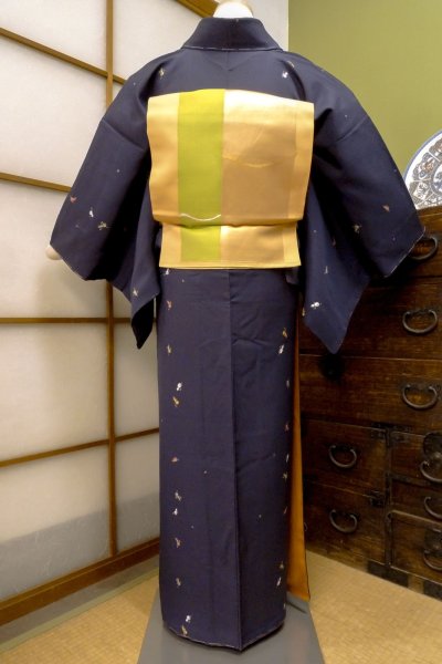 Photo3: CO0319B KOMON dyed (Grade B) and FUKURO OBI sash (Grade B) (3)