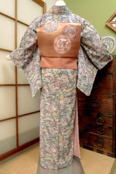 Photo4: CO0319C KOMON dyed (Grade B) and NAGOYA OBI sash (Grade B) (4)