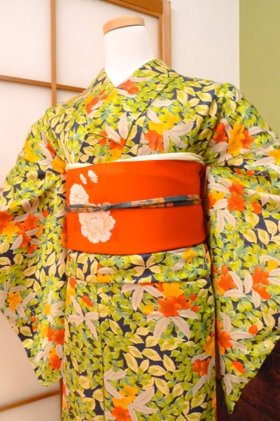 Photo3: CO0319D KOMON dyed (Grade A) and FUKURO NAGOYA Obi (Grade A) (3)