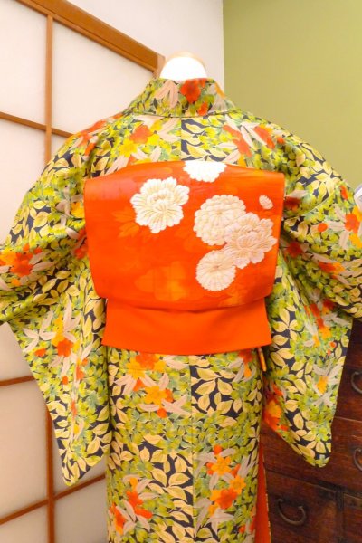 Photo5: CO0319D KOMON dyed (Grade A) and FUKURO NAGOYA Obi (Grade A) (5)