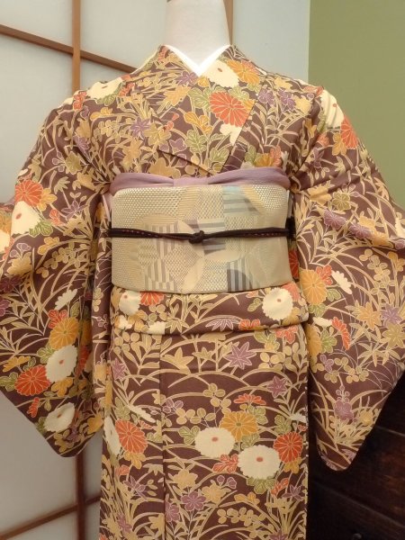 Photo3: CO0319F KOMON dyed (Grade B) and NAGOYA OBI sash (Grade C) (3)