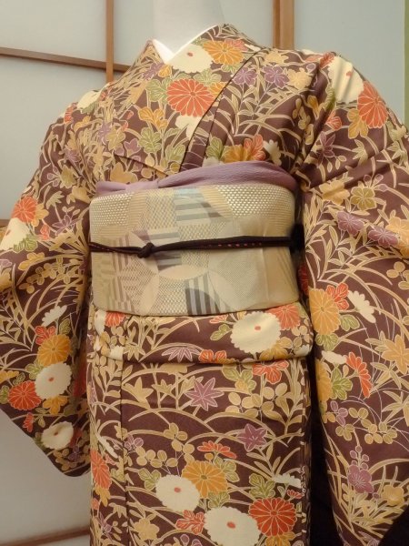 Photo4: CO0319F KOMON dyed (Grade B) and NAGOYA OBI sash (Grade C) (4)