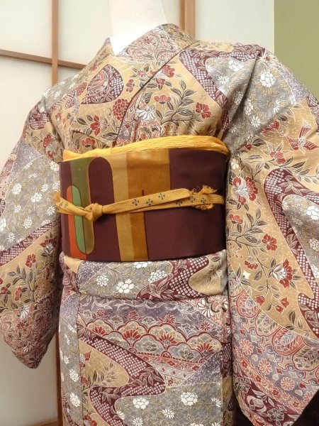 Photo3: CO0319G KOMON dyed (Grade A) and NAGOYA OBI sash (Grade B) (3)