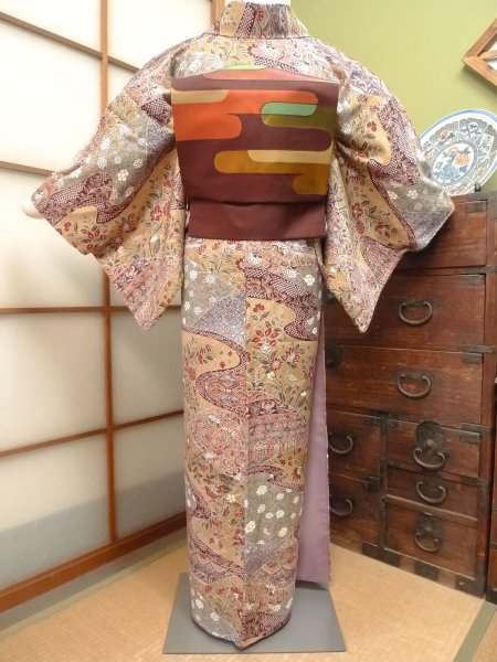 Photo4: CO0319G KOMON dyed (Grade A) and NAGOYA OBI sash (Grade B) (4)