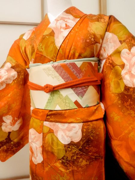 Photo3: CO0319J KOMON dyed (Grade A) and NAGOYA OBI sash (Grade B) (3)