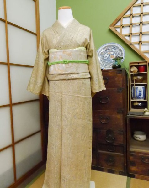 Photo1: CL0601B KOMON dyed (Grade A) and FUKURO OBI sash (Grade B) (1)