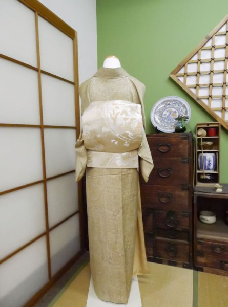 Photo3: CL0601B KOMON dyed (Grade A) and FUKURO OBI sash (Grade B) (3)