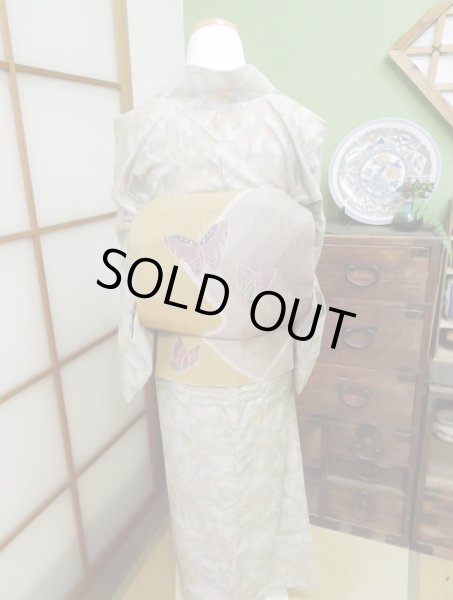 Photo2: CL0601E OSHIMA TSUMGI pongee (Grade A) and FUKURO OBI sash (Grade A) (2)