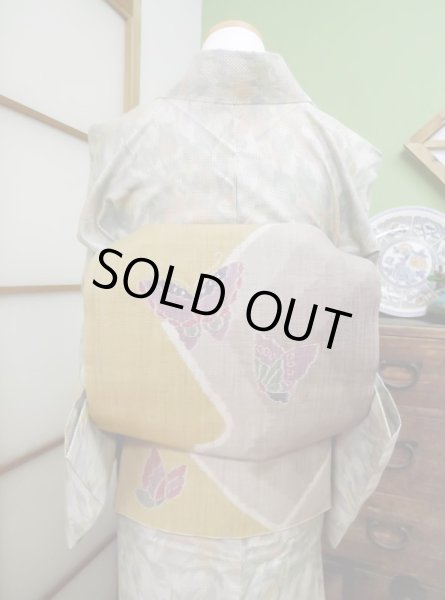 Photo7: CL0601E OSHIMA TSUMGI pongee (Grade A) and FUKURO OBI sash (Grade A) (7)