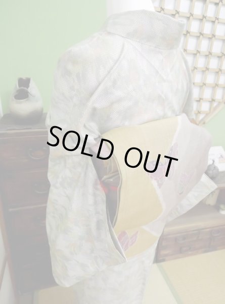 Photo9: CL0601E OSHIMA TSUMGI pongee (Grade A) and FUKURO OBI sash (Grade A) (9)