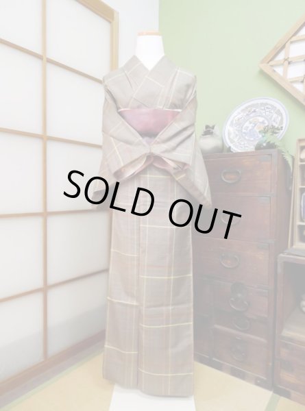 Photo2: CL0601I OSHIMA TSUMGI pongee (Grade A) and NAGOYA OBI sash (Grade B) (2)