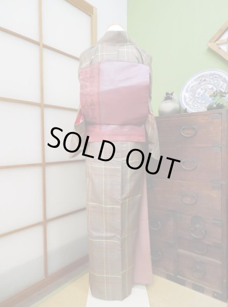 Photo3: CL0601I OSHIMA TSUMGI pongee (Grade A) and NAGOYA OBI sash (Grade B) (3)