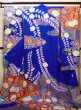 Photo1: Mint F0210A Vintage Japanese Kimono  Bright Navy Blue KAKESHITA under Uchikake Chrysanthemum Silk.  (Grade A) (1)