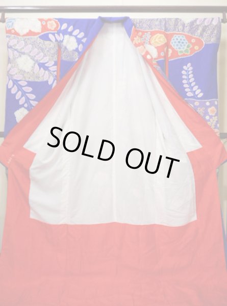 Photo3: Mint F0210A Vintage Japanese Kimono  Bright Navy Blue KAKESHITA under Uchikake Chrysanthemum Silk.  (Grade A) (3)