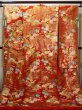Photo1: F0210N Vintage Japanese Kimono   Red UCHIKAKE Wedding Flower Silk. (Grade B) (1)