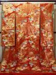 Photo2: F0210N Vintage Japanese Kimono   Red UCHIKAKE Wedding Flower Silk. (Grade B) (2)