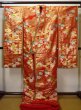 Photo3: F0210N Vintage Japanese Kimono   Red UCHIKAKE Wedding Flower Silk. (Grade B) (3)