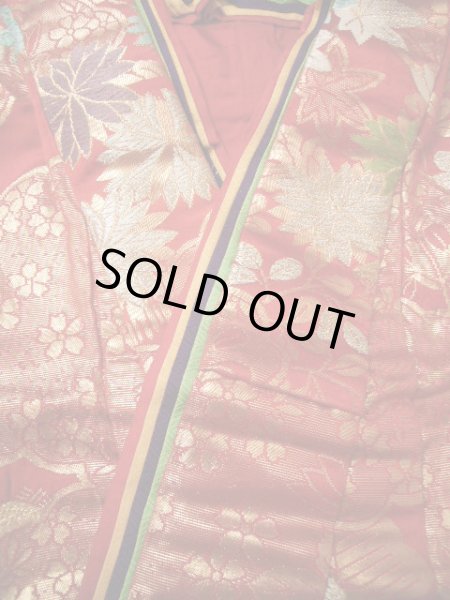 Photo5: F0210N Vintage Japanese Kimono   Red UCHIKAKE Wedding Flower Silk. (Grade B) (5)
