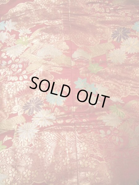 Photo7: F0210N Vintage Japanese Kimono   Red UCHIKAKE Wedding Flower Silk. (Grade B) (7)