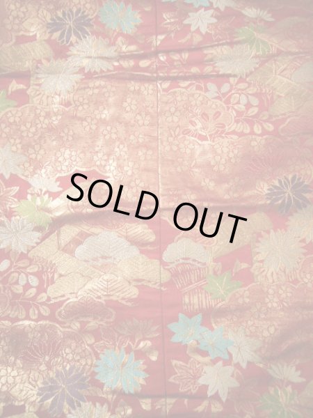 Photo8: F0210N Vintage Japanese Kimono   Red UCHIKAKE Wedding Flower Silk. (Grade B) (8)