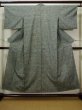 Photo1: F0509E Vintage Japanese Kimono Light Greenish Gray HITOE unlined Stripes Silk. (Grade D) (1)