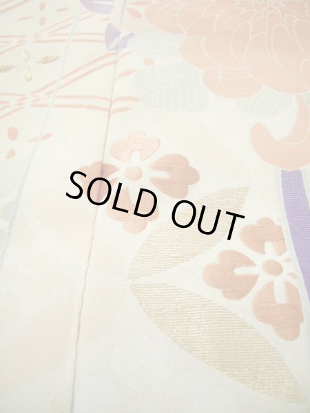 Photo21: F0530A Vintage Japanese Kimono  Dark Wisteria FURISODE long-sleeved Folding fan Silk.  (Grade C) (21)