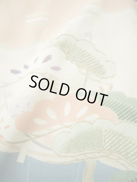 Photo22: F0530A Vintage Japanese Kimono  Dark Wisteria FURISODE long-sleeved Folding fan Silk.  (Grade C) (22)