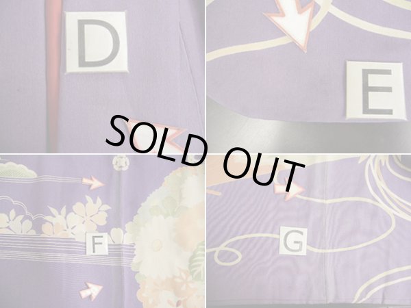 Photo26: F0530A Vintage Japanese Kimono  Dark Wisteria FURISODE long-sleeved Folding fan Silk.  (Grade C) (26)
