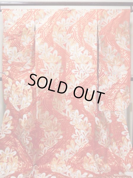 Photo2: Mint F1202B Used Japanese Kimono  Deep Orange UCHIKAKE Wedding by Silk. Flower  (Grade A) (2)