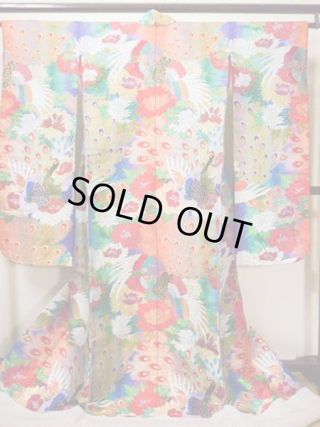 Photo3: Mint F1202C Used Japanese Kimono  Shiny Purple UCHIKAKE Wedding by Silk. Peacock  (Grade A+) (3)