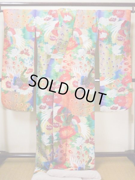 Photo4: Mint F1202C Used Japanese Kimono  Shiny Purple UCHIKAKE Wedding by Silk. Peacock  (Grade A+) (4)