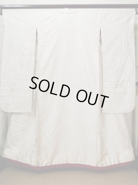 Photo1: F1202J Used Japanese Kimono  Smoky Off White UCHIKAKE Wedding by Silk. Diamond-shaped flowers  (Grade D) (1)