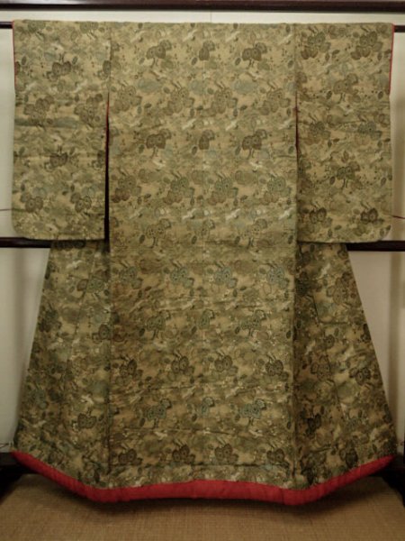 Photo1: Mint G0113B Used Japanese Kimono Smoky Light Olive UCHIKAKE Wedding by Silk. Phoenix  (Grade A) (1)