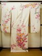 Photo3: Mint G0630H Used Japanese Kimono  Shiny Off White FURISODE long-sleeved by Silk. UME plum bloom  (Grade A) (3)