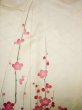 Photo5: Mint G0630H Used Japanese Kimono  Shiny Off White FURISODE long-sleeved by Silk. UME plum bloom  (Grade A) (5)