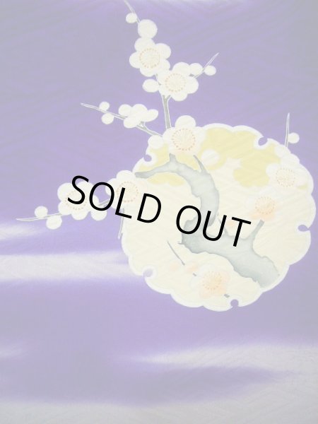 Photo5: G0630M Used Japanese Kimono  Bright Navy Blue FURISODE long-sleeved by Silk. Peony  (Grade C) (5)