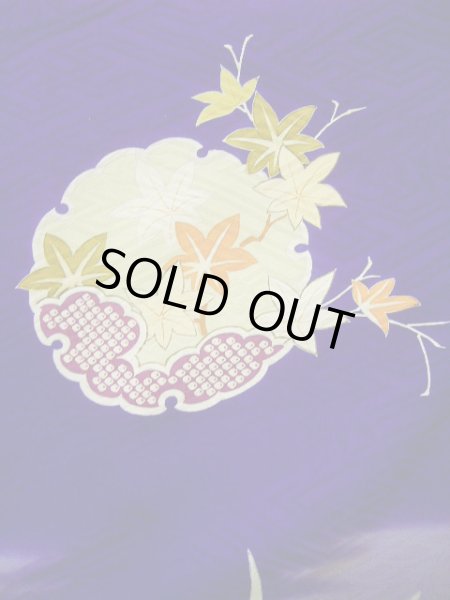 Photo14: G0630M Used Japanese Kimono  Bright Navy Blue FURISODE long-sleeved by Silk. Peony  (Grade C) (14)