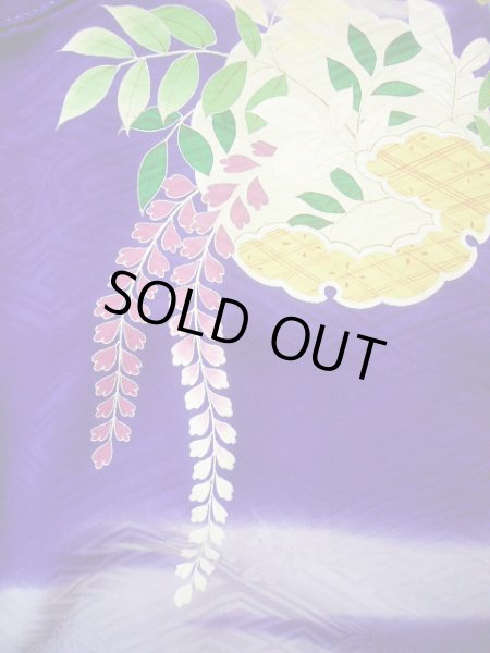 Photo18: G0630M Used Japanese Kimono  Bright Navy Blue FURISODE long-sleeved by Silk. Peony  (Grade C) (18)