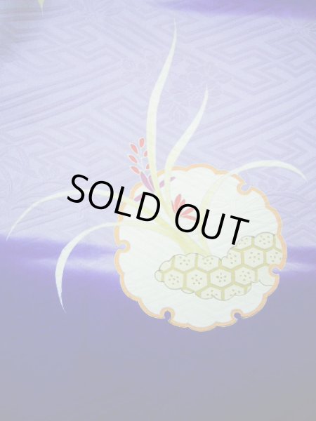 Photo19: G0630M Used Japanese Kimono  Bright Navy Blue FURISODE long-sleeved by Silk. Peony  (Grade C) (19)