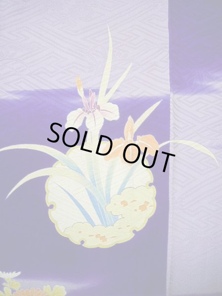 Photo21: G0630M Used Japanese Kimono  Bright Navy Blue FURISODE long-sleeved by Silk. Peony  (Grade C) (21)