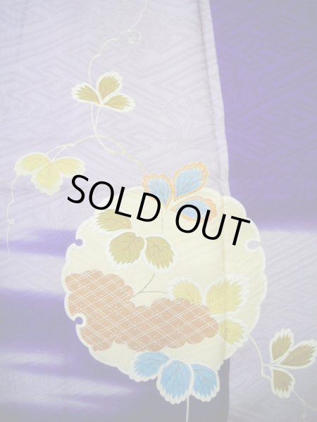 Photo23: G0630M Used Japanese Kimono  Bright Navy Blue FURISODE long-sleeved by Silk. Peony  (Grade C) (23)