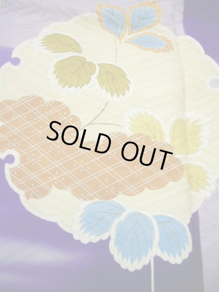 Photo27: G0630M Used Japanese Kimono  Bright Navy Blue FURISODE long-sleeved by Silk. Peony  (Grade C) (27)