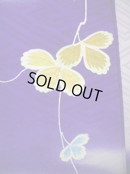 Photo28: G0630M Used Japanese Kimono  Bright Navy Blue FURISODE long-sleeved by Silk. Peony  (Grade C) (28)