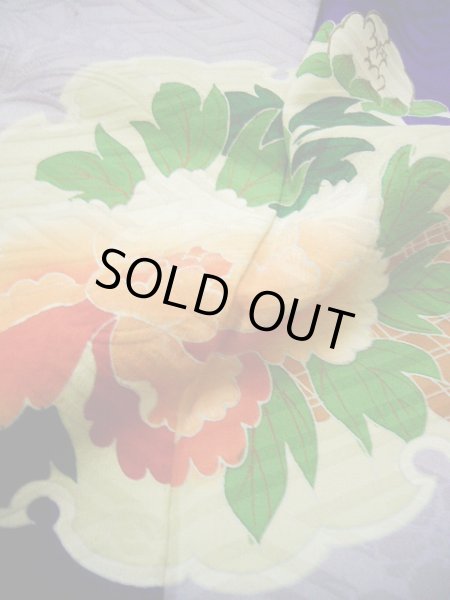 Photo32: G0630M Used Japanese Kimono  Bright Navy Blue FURISODE long-sleeved by Silk. Peony  (Grade C) (32)