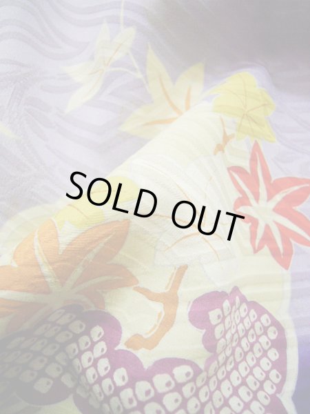 Photo33: G0630M Used Japanese Kimono  Bright Navy Blue FURISODE long-sleeved by Silk. Peony  (Grade C) (33)