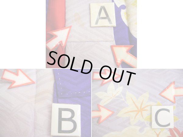 Photo35: G0630M Used Japanese Kimono  Bright Navy Blue FURISODE long-sleeved by Silk. Peony  (Grade C) (35)